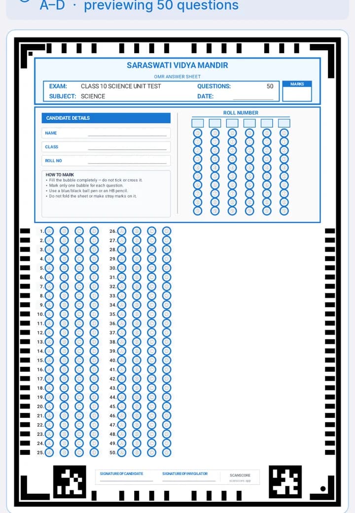 ScanScore A4 printable OMR sheet